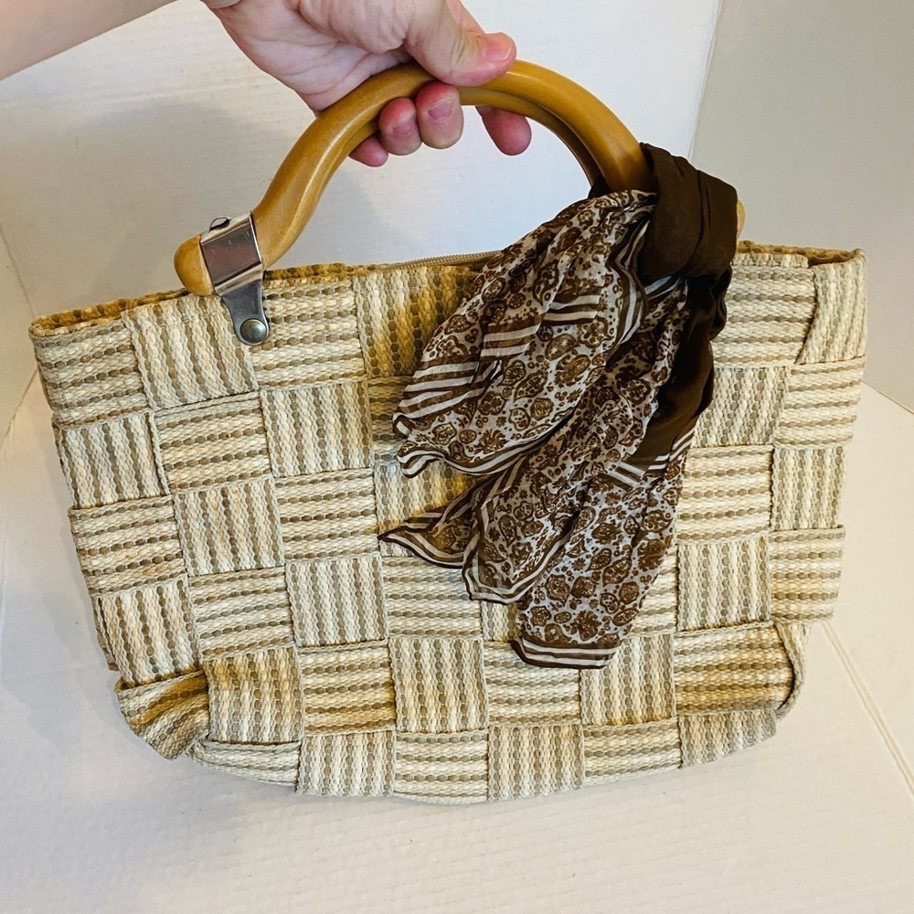 Italian Carabella Handbag Vintage Weave Basket w/Burmel Handkerchief Resort - Picture 11 of 16